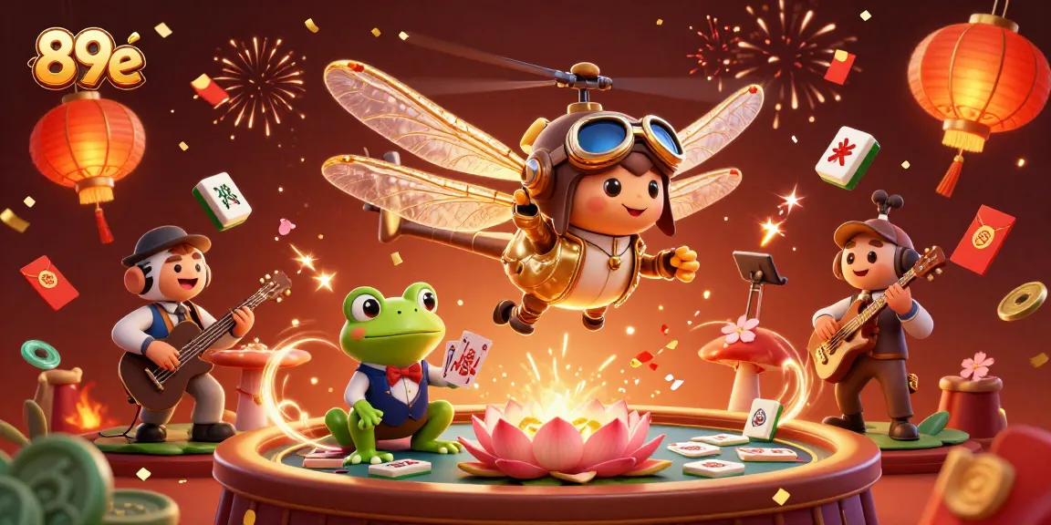 Experience interactive gaming at 89e with a vibrant casino scene featuring unique characters and festive elements.