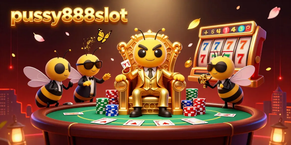 Experience the excitement of pussy888slot in this dynamic 3D casino scene featuring vibrant characters and slot elements.