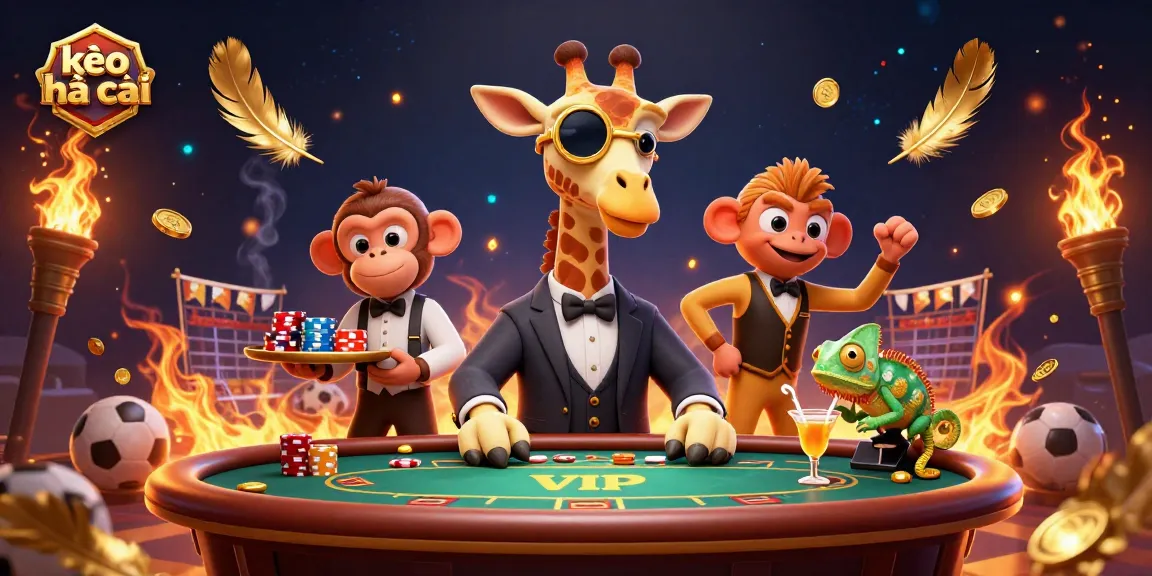 Bet on kèo nhà cái with a high-roller giraffe and friends at a vibrant casino scene.