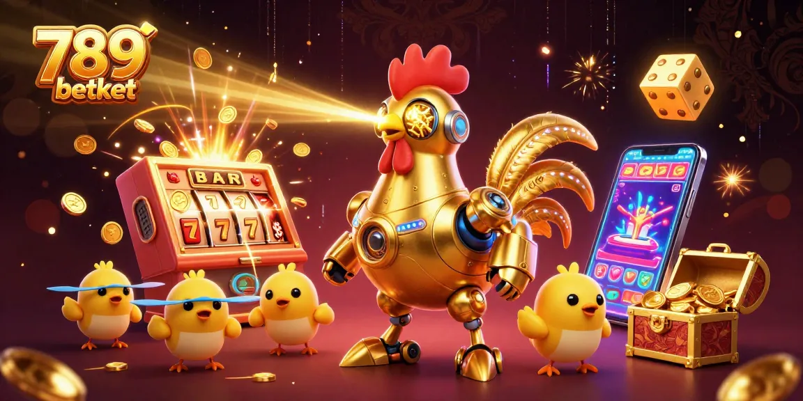 Engage with thrilling slots at 789betket, featuring a golden rooster robot and massive jackpot excitement.