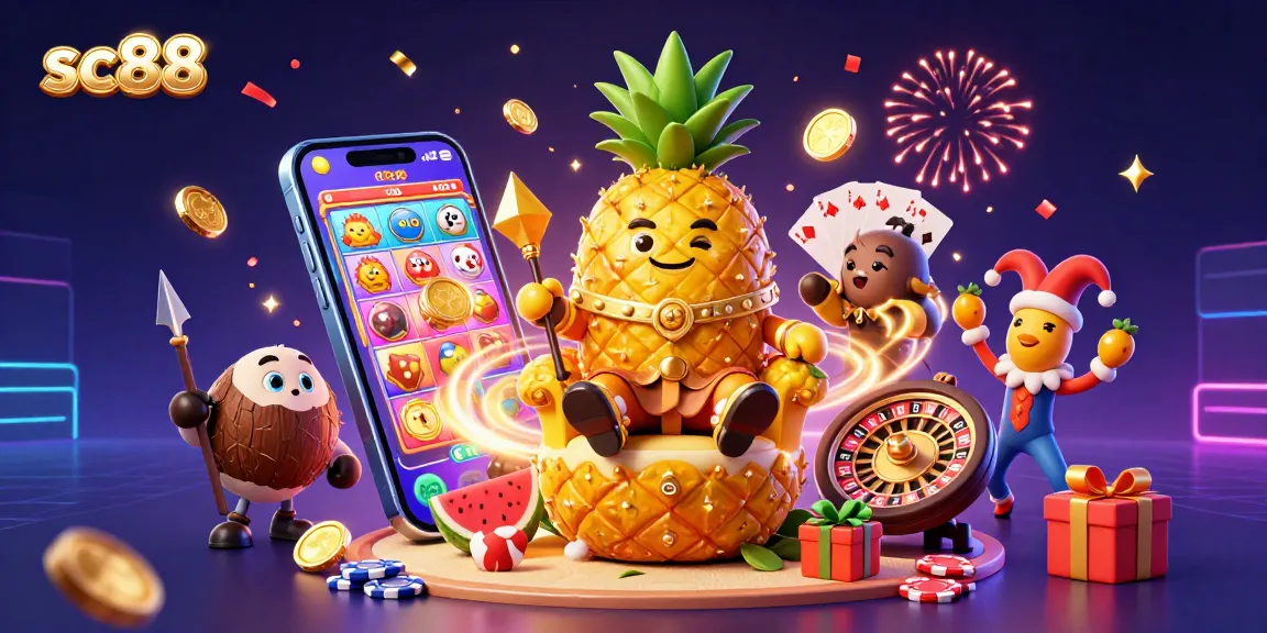 Play and win at sc88 with vibrant characters and dynamic casino elements in this 3D illustrative scene.