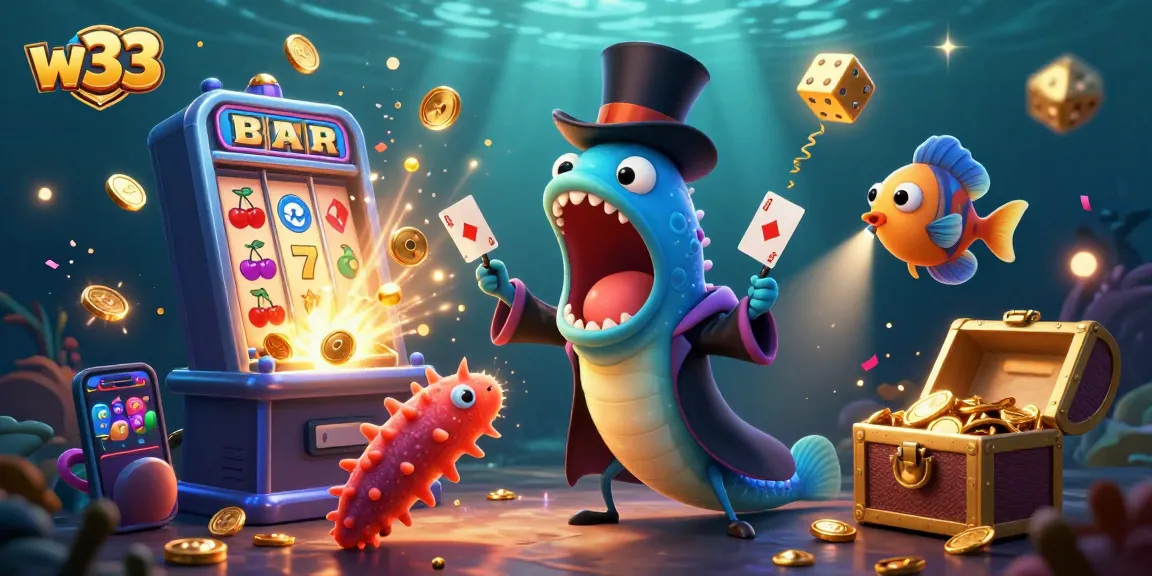 Experience thrilling magic tricks at w33's vibrant underwater casino scene.