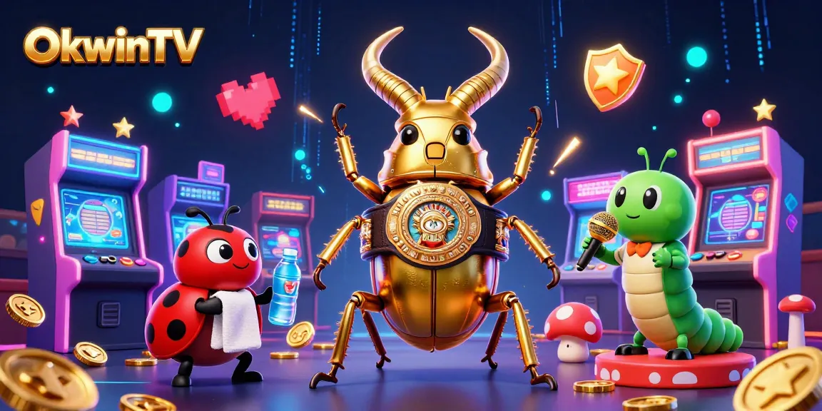 OkwinTV offers a vibrant 3D scene with unique characters and gaming elements that exude a fun gambling atmosphere.