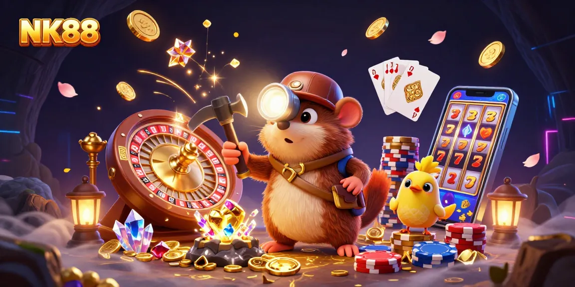Experience the excitement of NK88 as treasure hunter mole uncovers riches in a vibrant casino-themed adventure.